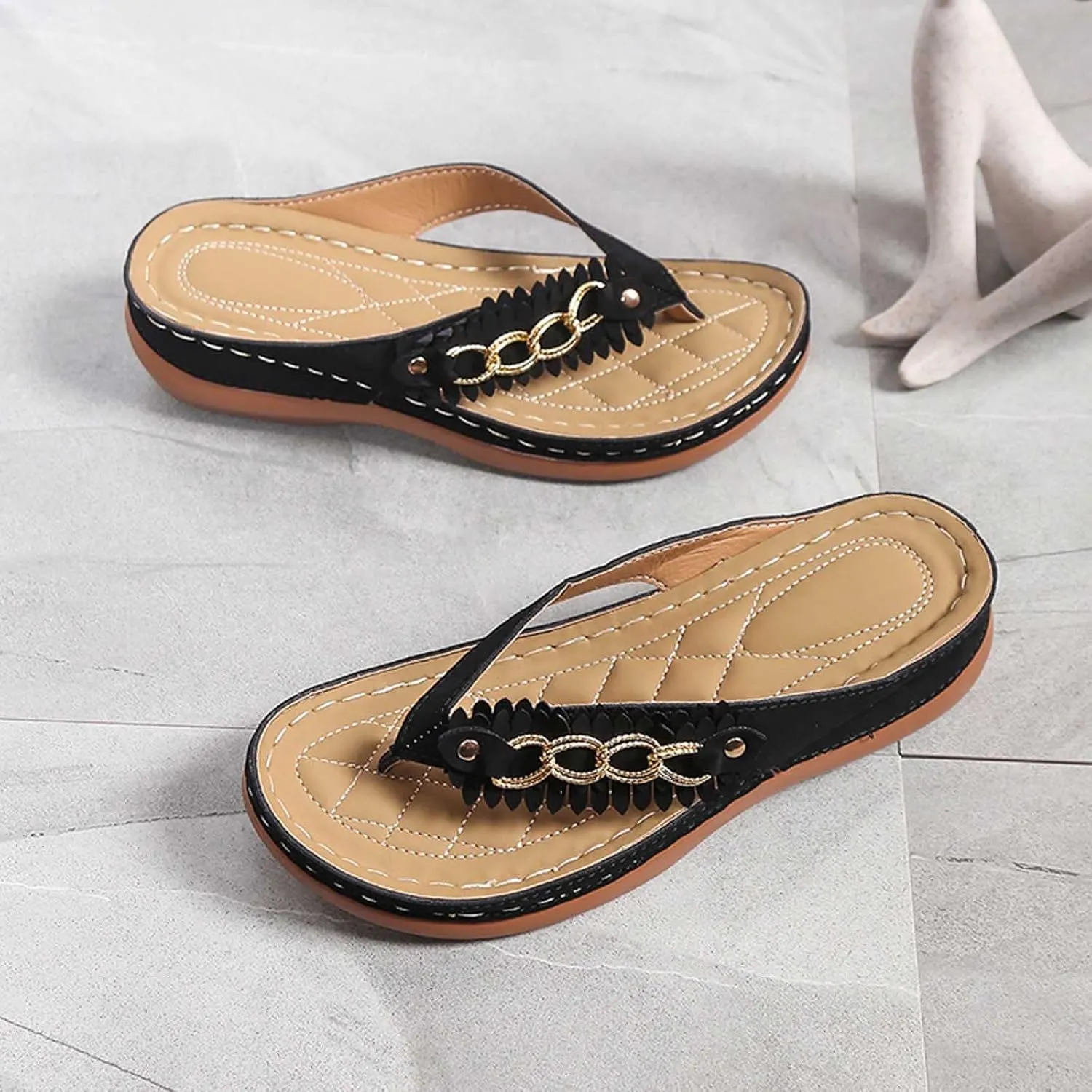 Tassel Wedge Sandals for Women Flip Flops with High Increased Flower Platform Sandal Dressy Summer Beach Shoes Cushion FootBed Comfort