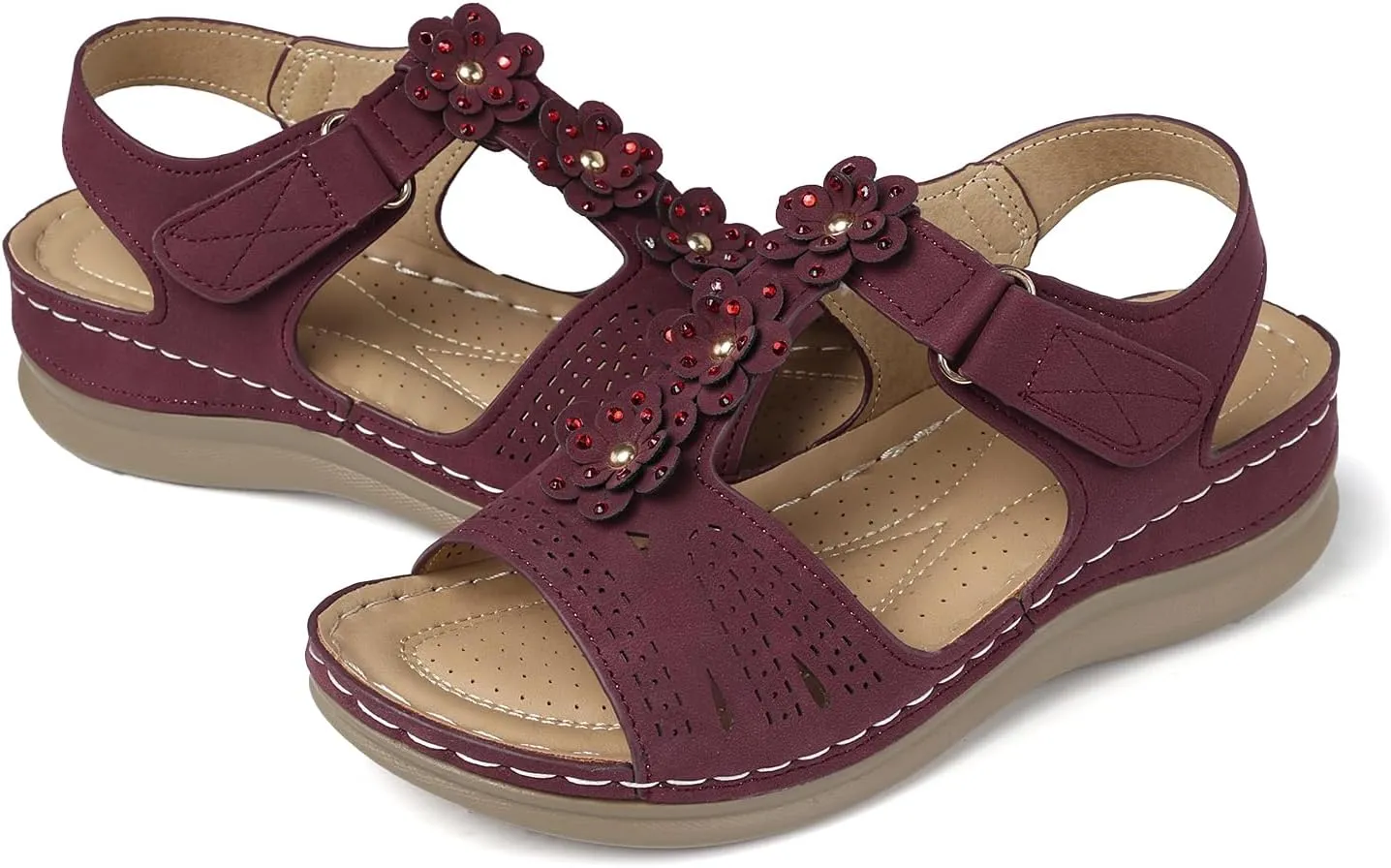 TEMOFON Wedge Sandals for Women Comfortable: Open Toe Sandals with Low Wedges - Dressy Summer Casual Sandals - Flat Comfy Walking Sandals