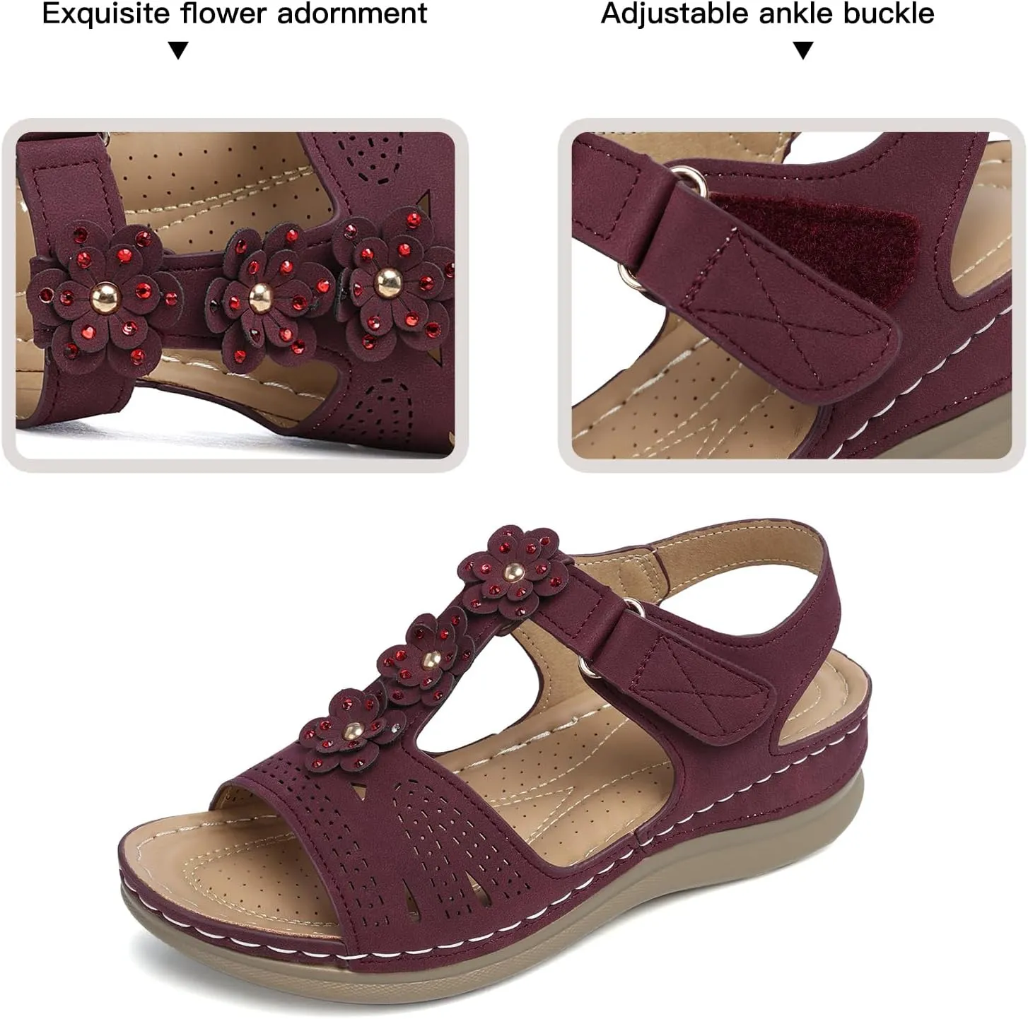 TEMOFON Wedge Sandals for Women Comfortable: Open Toe Sandals with Low Wedges - Dressy Summer Casual Sandals - Flat Comfy Walking Sandals