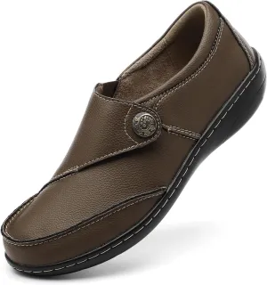 TERRIKAT Women's Classic Casual Leather Loafers Cute Moc Toe Slip On Comfort Walking Flats Lightweight Work Shoes