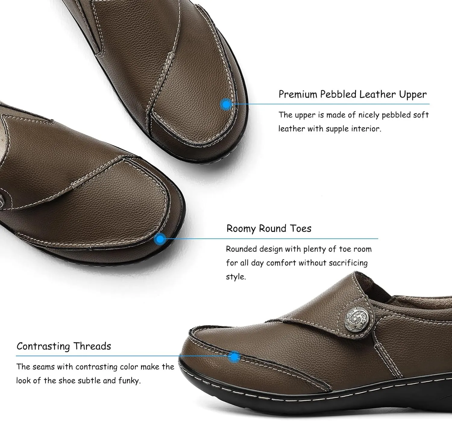 TERRIKAT Women's Classic Casual Leather Loafers Cute Moc Toe Slip On Comfort Walking Flats Lightweight Work Shoes