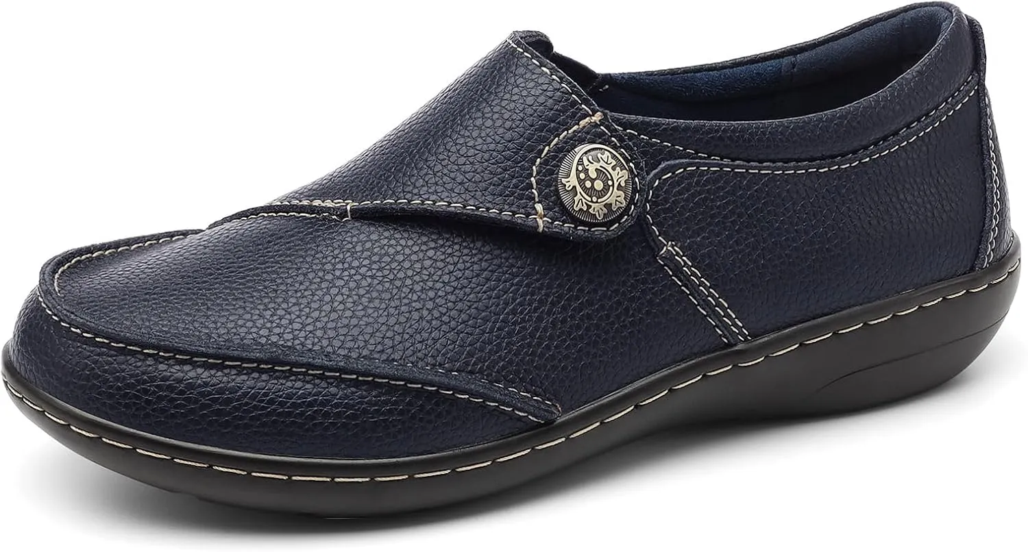 TERRIKAT Women's Classic Casual Leather Loafers Cute Moc Toe Slip On Comfort Walking Flats Lightweight Work Shoes
