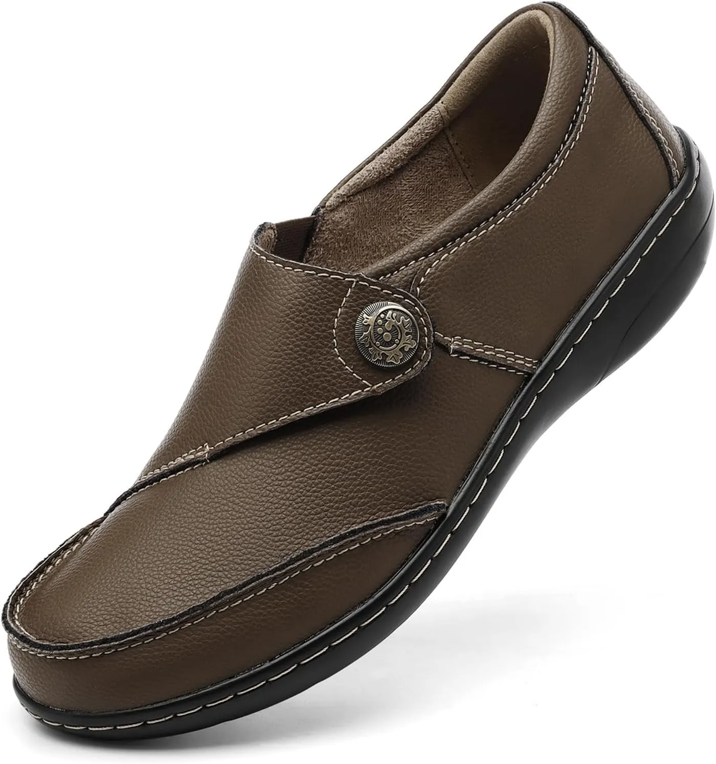 TERRIKAT Women's Classic Casual Leather Loafers Cute Moc Toe Slip On Comfort Walking Flats Lightweight Work Shoes
