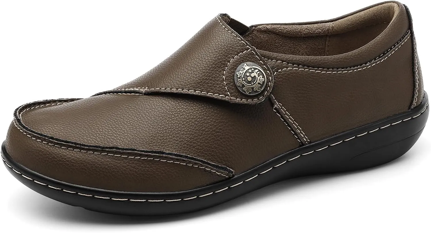 TERRIKAT Women's Classic Casual Leather Loafers Cute Moc Toe Slip On Comfort Walking Flats Lightweight Work Shoes