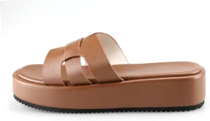 TOCONFFON Women's Flat Sandals Comfortable Platform Slides Sandals Casual Summer Beach Slip On Sandals with Soft PU Leather