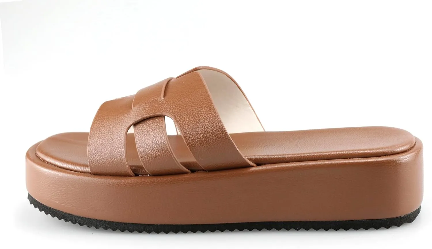 TOCONFFON Women's Flat Sandals Comfortable Platform Slides Sandals Casual Summer Beach Slip On Sandals with Soft PU Leather