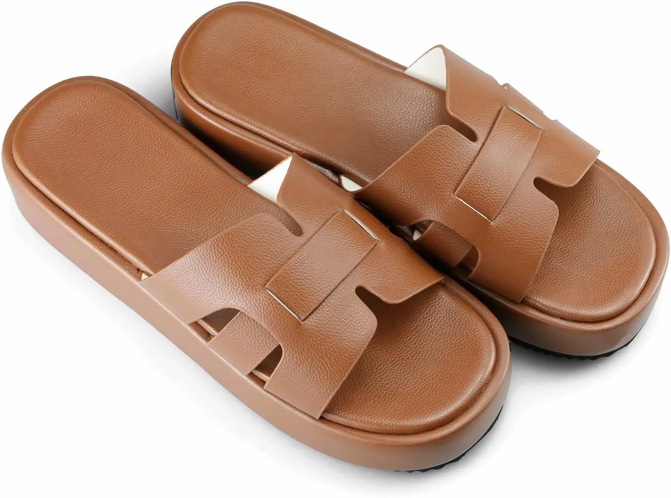 TOCONFFON Women's Flat Sandals Comfortable Platform Slides Sandals Casual Summer Beach Slip On Sandals with Soft PU Leather