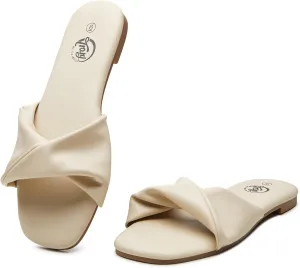 Trary White Sandals Women Summer Sandals for Women 2025 Dressy Flat Comfortable Fashion Beach Cute Ladies Slides Size 5.5