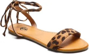 Trary Women's Lace Up Open Toe Strappy Sandals, Ankle Wrap Flat Dressy Tie Up Summer Footwear