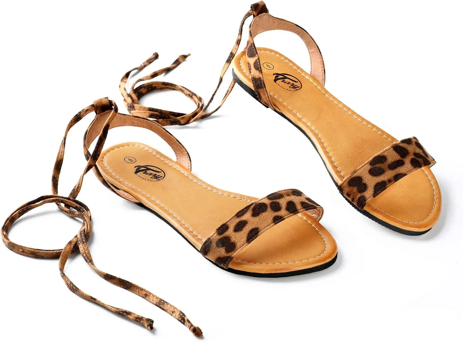 Trary Women's Lace Up Open Toe Strappy Sandals, Ankle Wrap Flat Dressy Tie Up Summer Footwear
