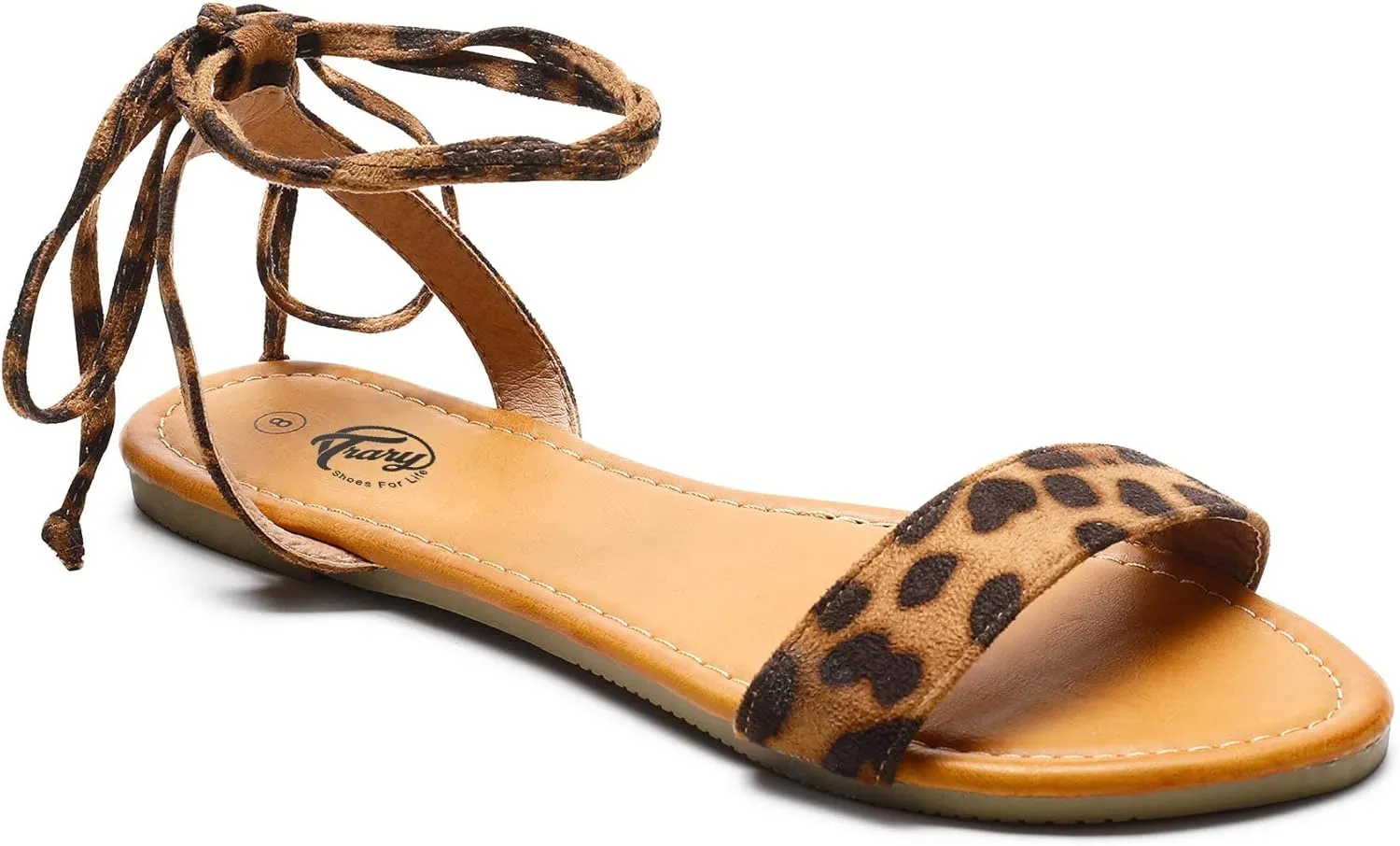 Trary Women's Lace Up Open Toe Strappy Sandals, Ankle Wrap Flat Dressy Tie Up Summer Footwear