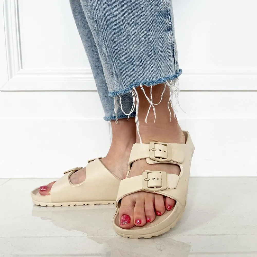 TRENDSUP Women's Comfort Slides Double Buckle Adjustable EVA Flat Sandals