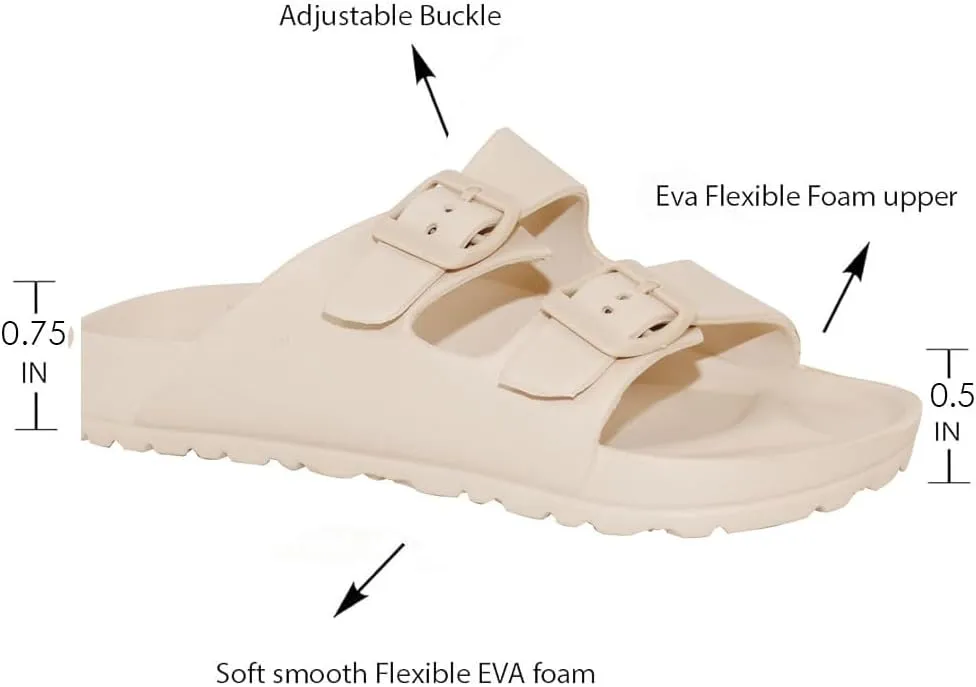 TRENDSUP Women's Comfort Slides Double Buckle Adjustable EVA Flat Sandals