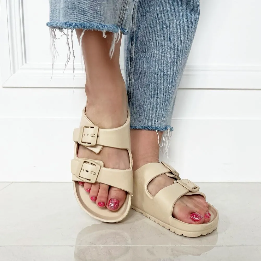 TRENDSUP Women's Comfort Slides Double Buckle Adjustable EVA Flat Sandals