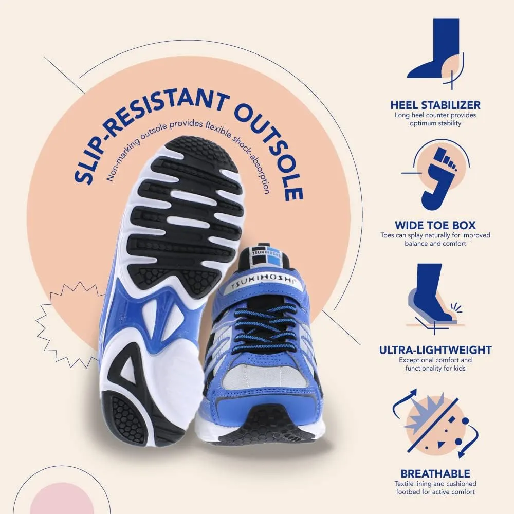 TSUKIHOSHI Storm Kids Shoes - Strap-Closure Machine-Washable Kids Sneakers with Wide Toe Box and Slip-Resistant, Non-Marking Outsoles