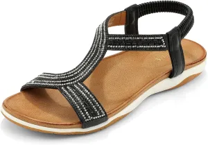 UBFEN Flat Sandals For Women Dressy Walking Comfortable Sandal With Rhinestone Braid Elastic Strap Summer Vacation