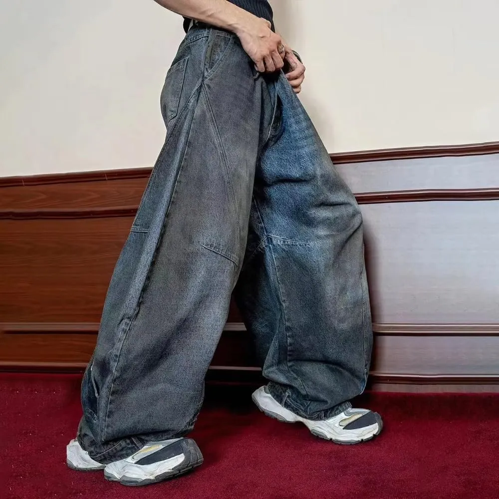 Unisex Fashion High Waist Straight Baggy Jeans for Women Vintage Gothic Leg Drawstring Y2K Scrawl Denim Pants