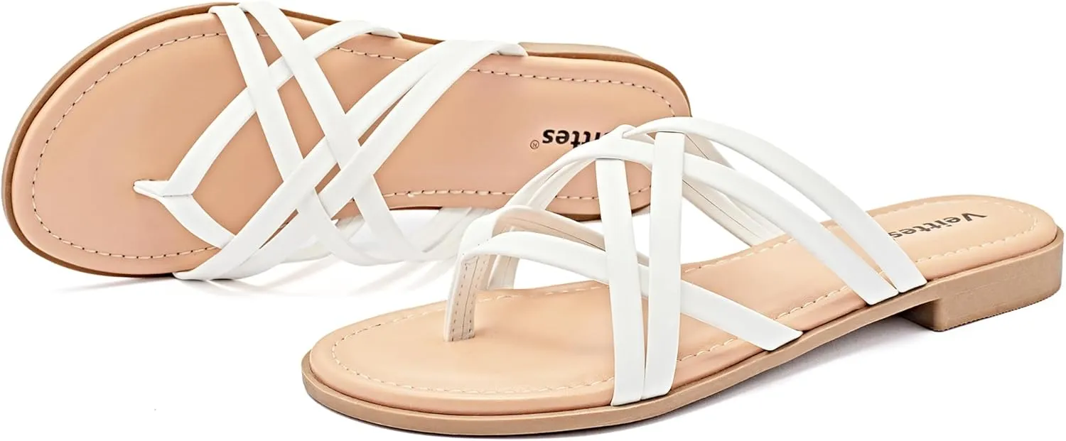 Veittes Women's Flat Slide Sandals - Comfort Casual Criss Cross Flat Summer Shoes.