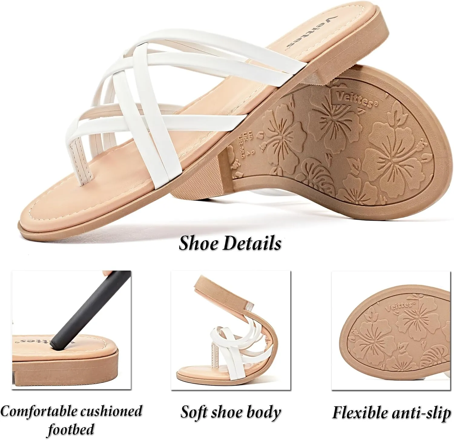 Veittes Women's Flat Slide Sandals - Comfort Casual Criss Cross Flat Summer Shoes.