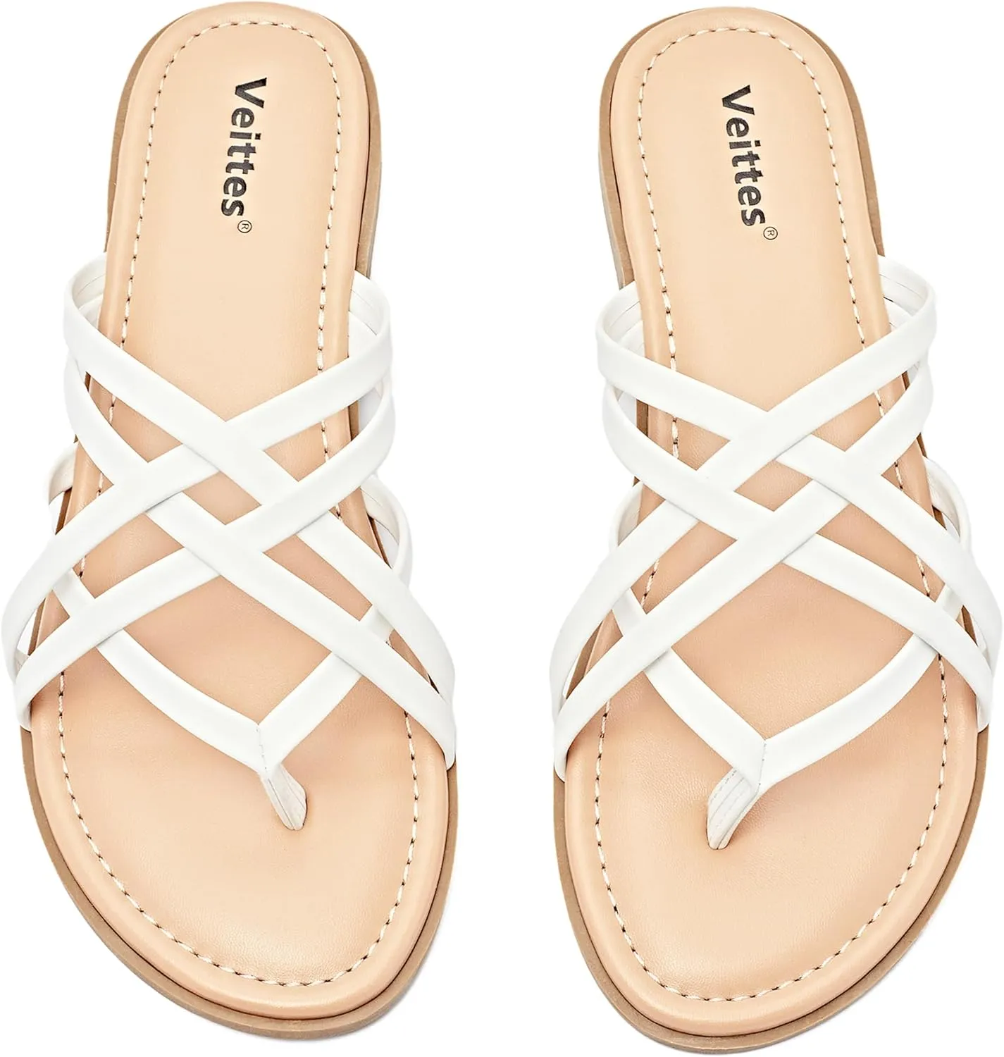 Veittes Women's Flat Slide Sandals - Comfort Casual Criss Cross Flat Summer Shoes.