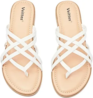 Veittes Women's Flat Slide Sandals - Comfort Casual Criss Cross Flat Summer Shoes.