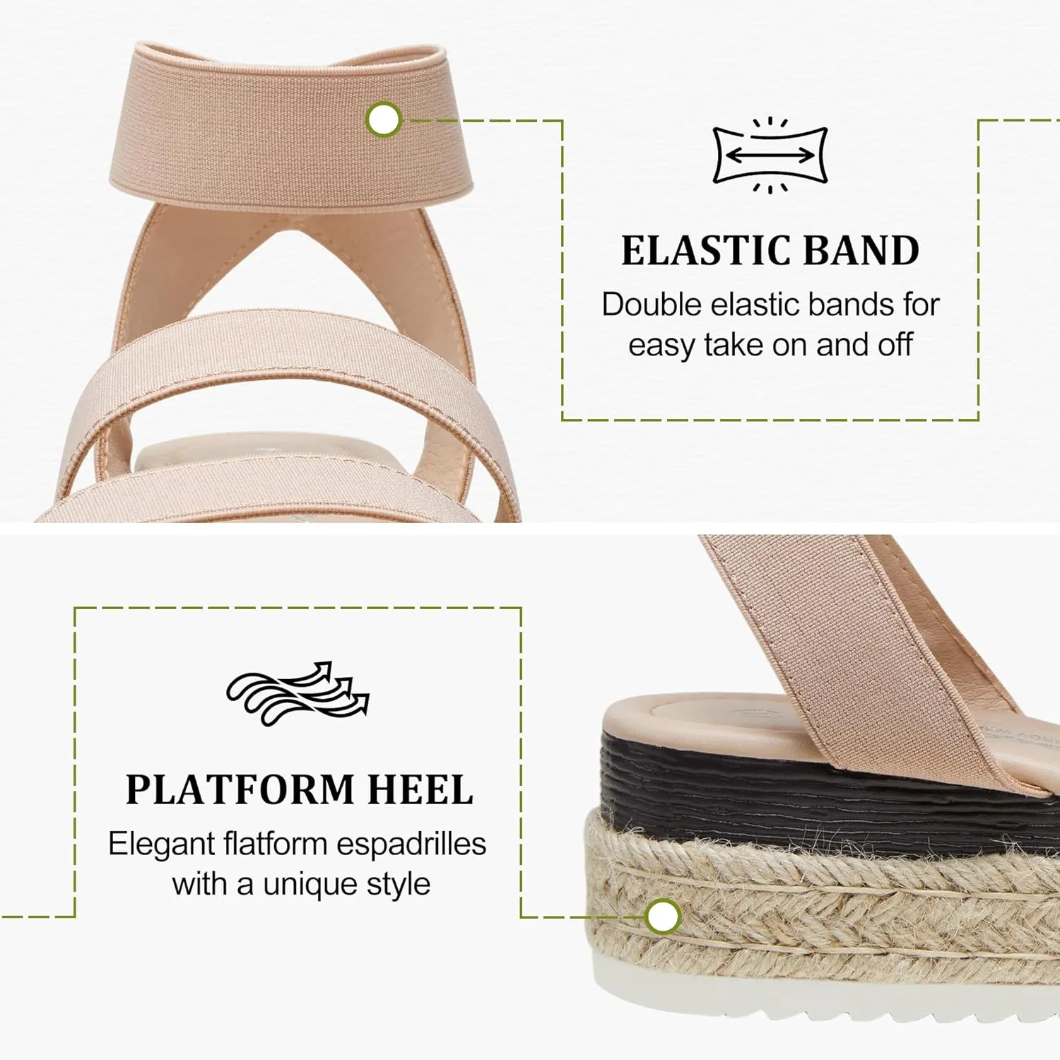 Vepose Women's 876 Cute Platform Wedge Sandals Open Toe, Espadrilles Sandals with Double Elastic Strap