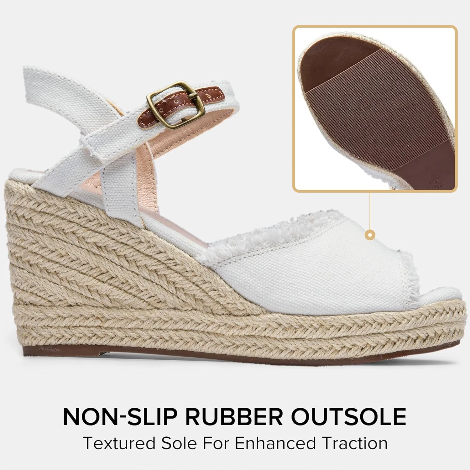 Vepose Women's 880 Wedge Sandals Peep Toe, 3.3" Inch High Heel Platform Espadrilles Sandals with Ankle Buckle