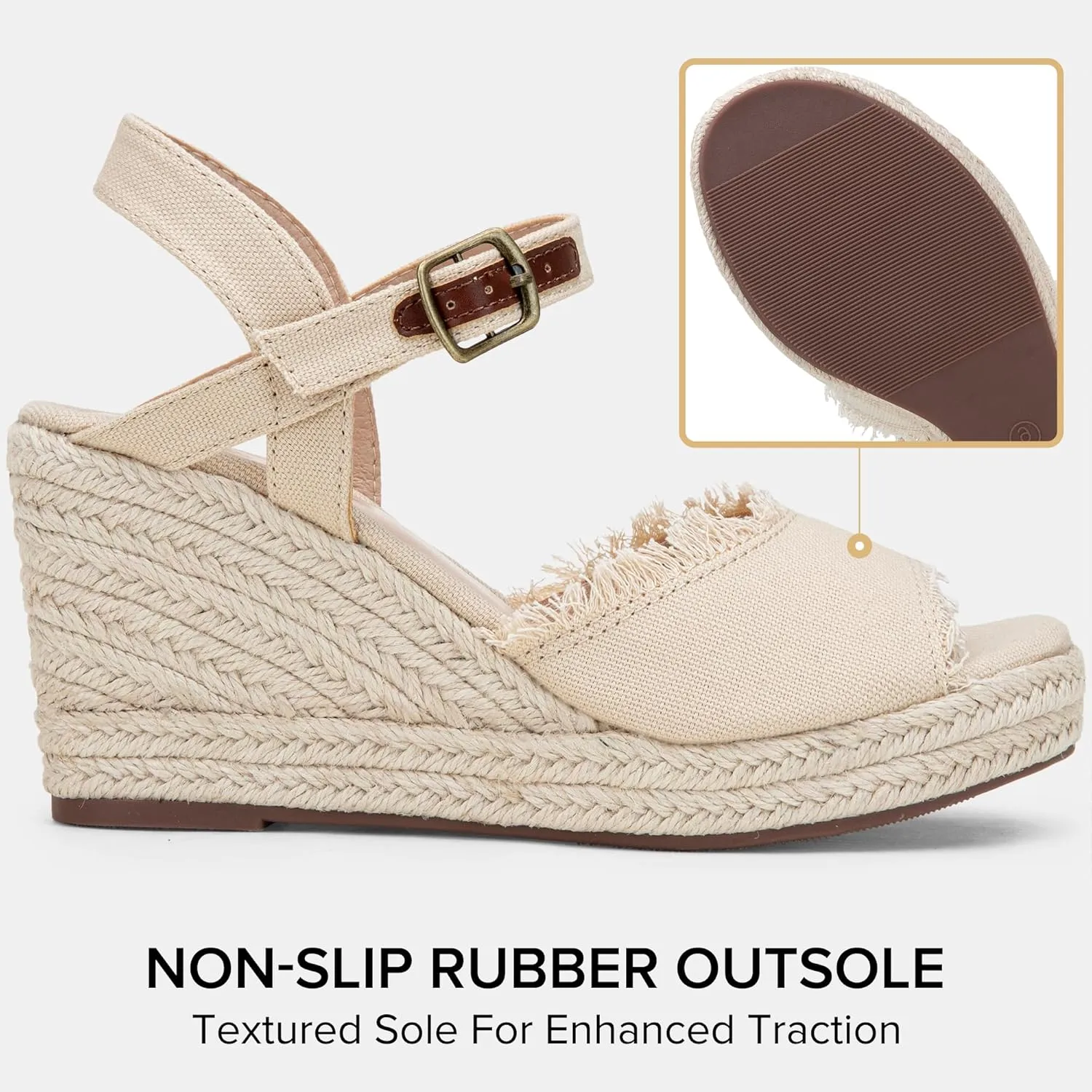 Vepose Women's 880 Wedge Sandals Peep Toe, 3.3" Inch High Heel Platform Espadrilles Sandals with Ankle Buckle