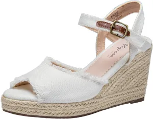 Vepose Women's 880 Wedge Sandals Peep Toe, 3.3" Inch High Heel Platform Espadrilles Sandals with Ankle Buckle