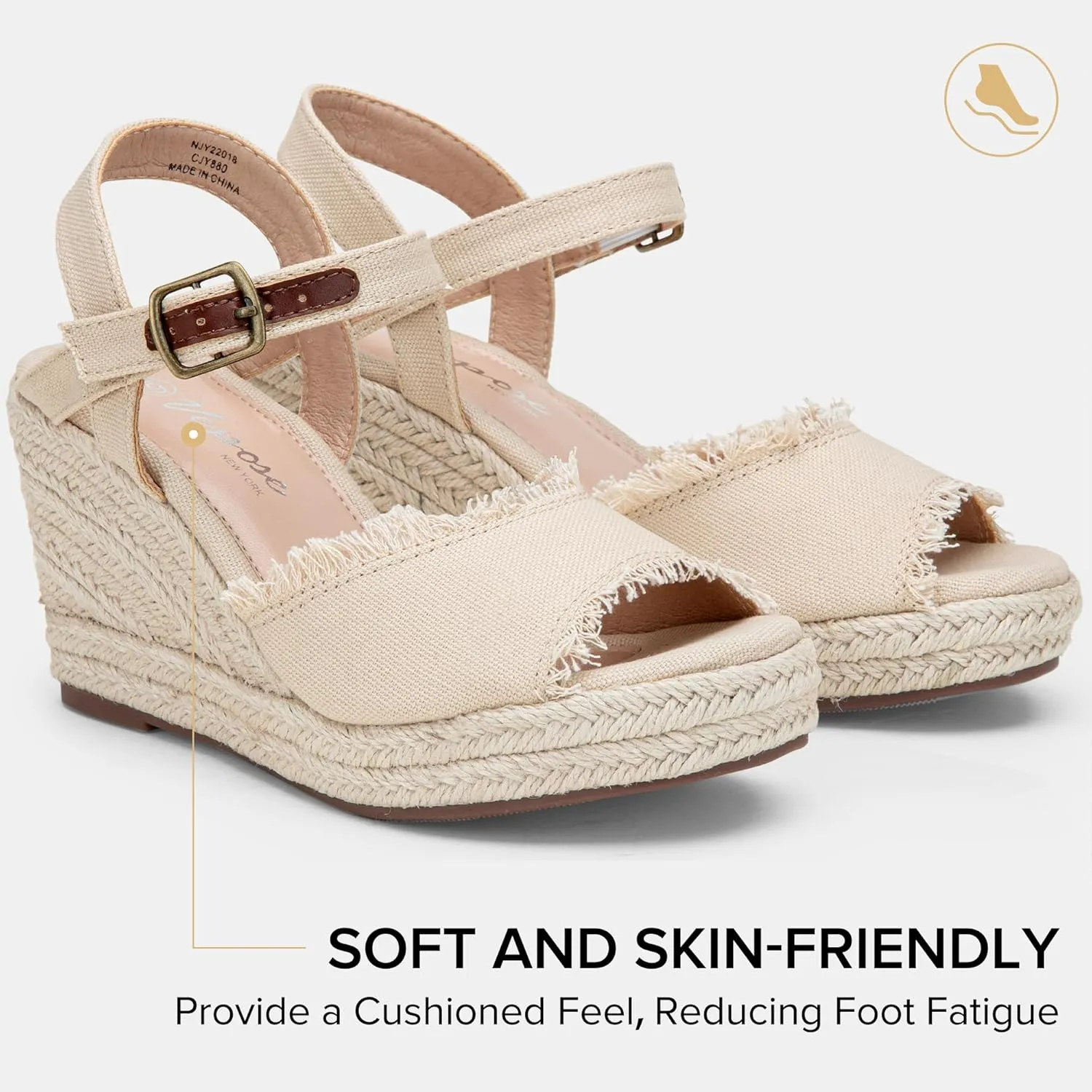 Vepose Women's 880 Wedge Sandals Peep Toe, 3.3" Inch High Heel Platform Espadrilles Sandals with Ankle Buckle