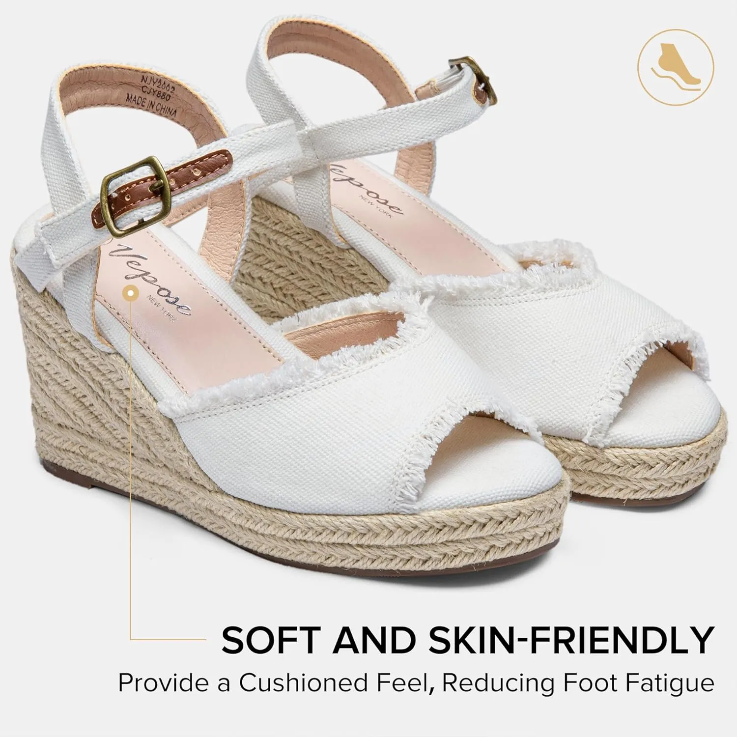 Vepose Women's 880 Wedge Sandals Peep Toe, 3.3" Inch High Heel Platform Espadrilles Sandals with Ankle Buckle
