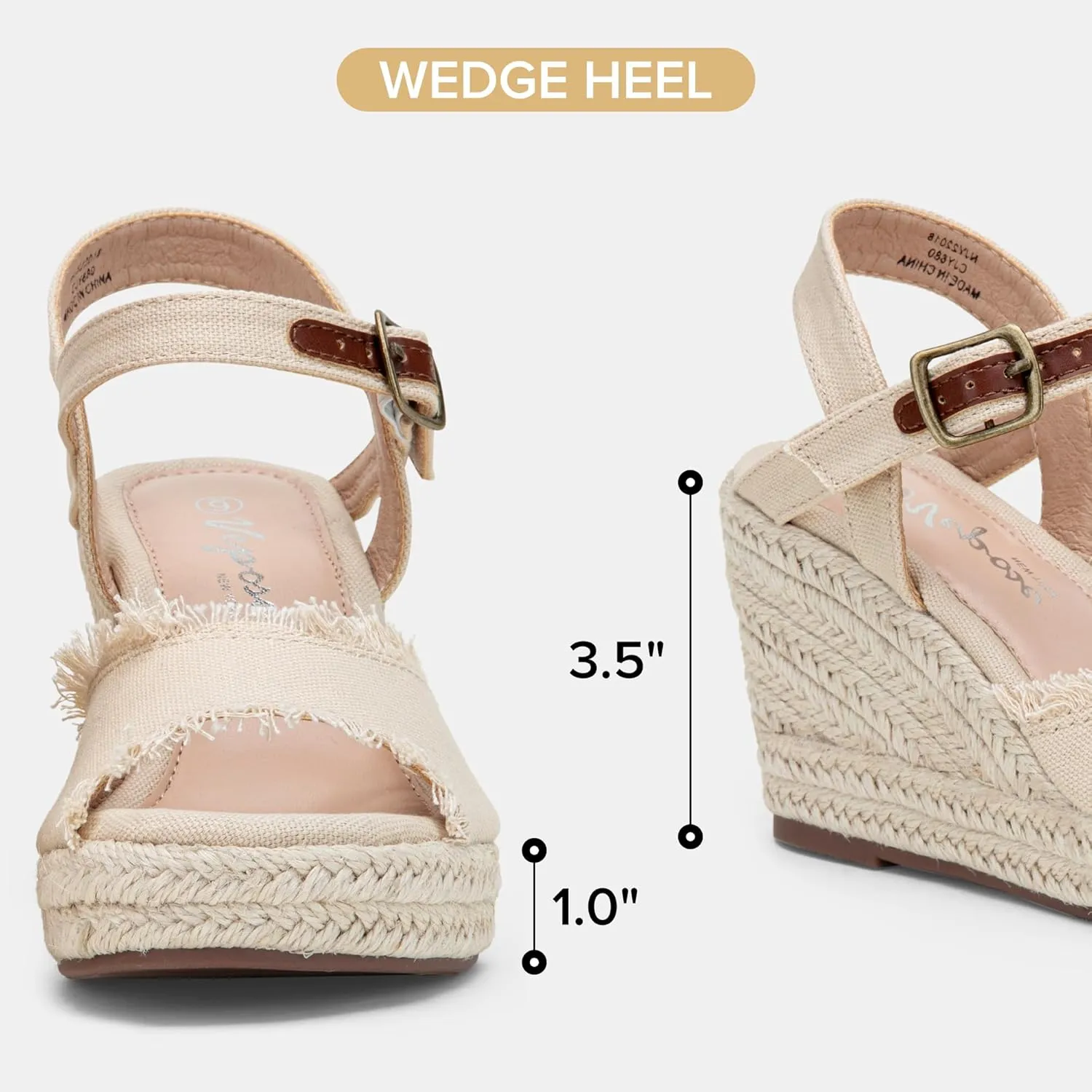 Vepose Women's 880 Wedge Sandals Peep Toe, 3.3" Inch High Heel Platform Espadrilles Sandals with Ankle Buckle