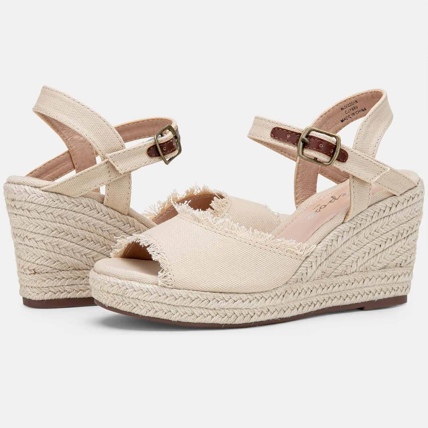 Vepose Women's 880 Wedge Sandals Peep Toe, 3.3" Inch High Heel Platform Espadrilles Sandals with Ankle Buckle
