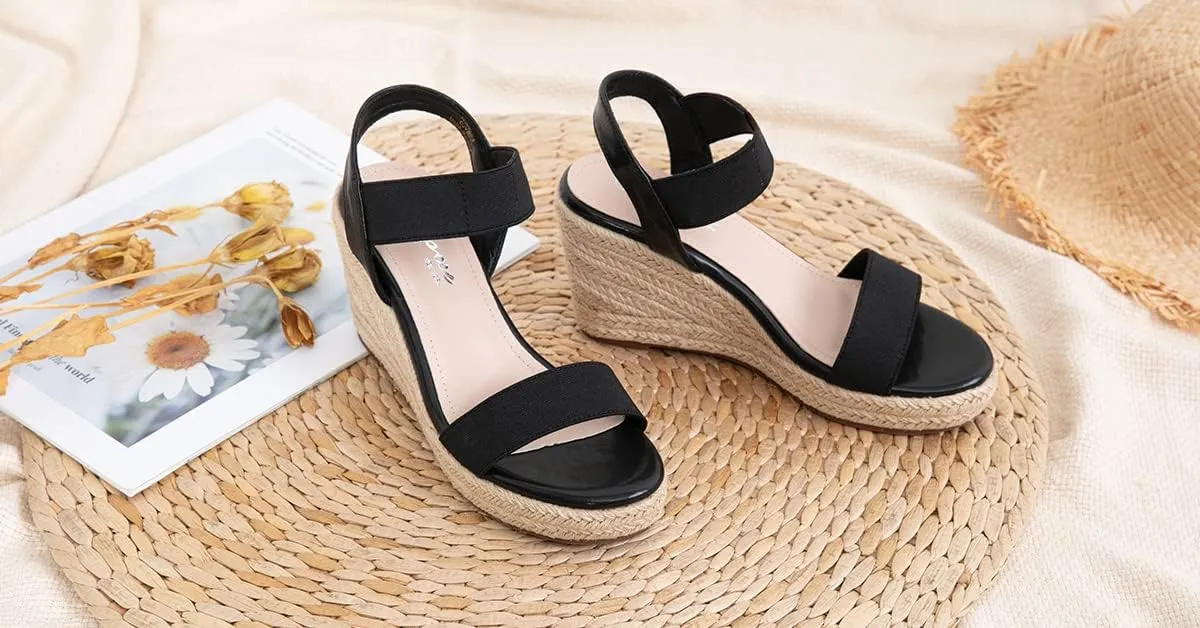 Vepose Women's Wedge Sandals Platform Espadrilles Sandals Elasitc Ankle Strap Open Toe 881 Sandals with 3.5" Inchs High Heel Summer Shoes