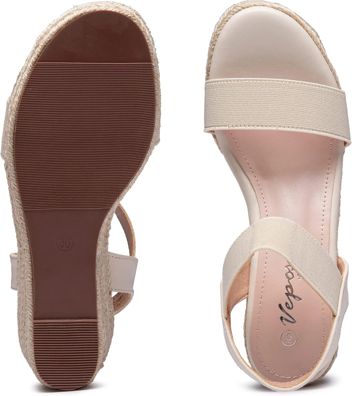 Vepose Women's Wedge Sandals Platform Espadrilles Sandals Elasitc Ankle Strap Open Toe 881 Sandals with 3.5" Inchs High Heel Summer Shoes