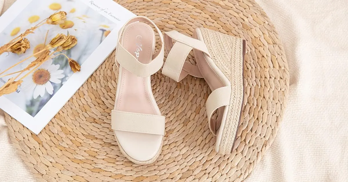 Vepose Women's Wedge Sandals Platform Espadrilles Sandals Elasitc Ankle Strap Open Toe 881 Sandals with 3.5" Inchs High Heel Summer Shoes