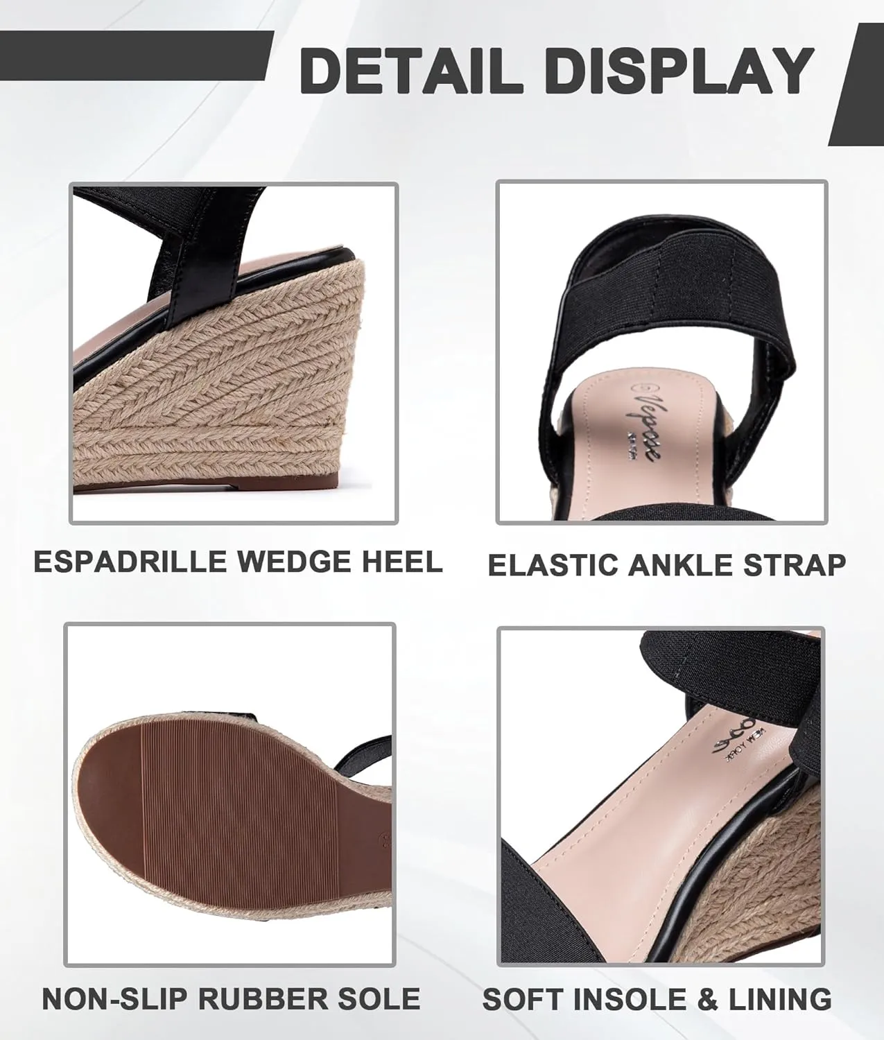 Vepose Women's Wedge Sandals Platform Espadrilles Sandals Elasitc Ankle Strap Open Toe 881 Sandals with 3.5" Inchs High Heel Summer Shoes