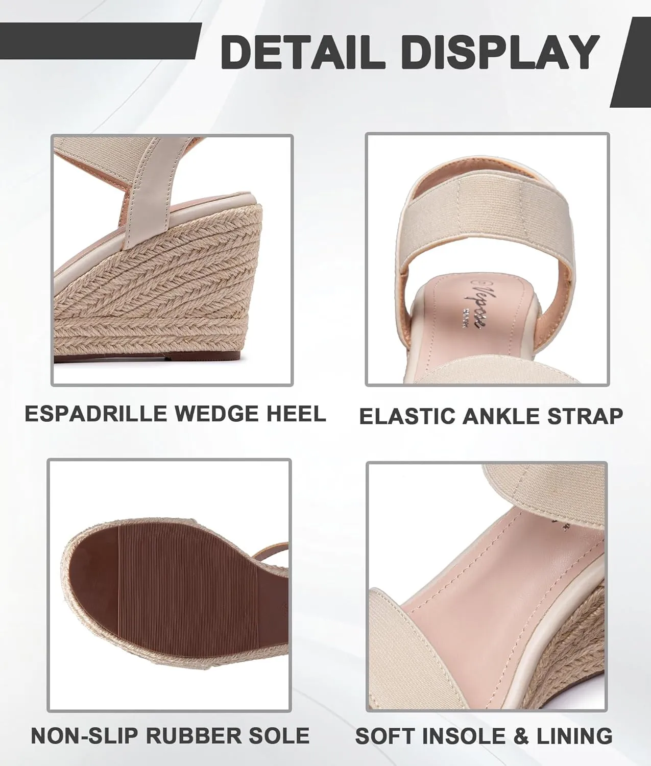 Vepose Women's Wedge Sandals Platform Espadrilles Sandals Elasitc Ankle Strap Open Toe 881 Sandals with 3.5" Inchs High Heel Summer Shoes