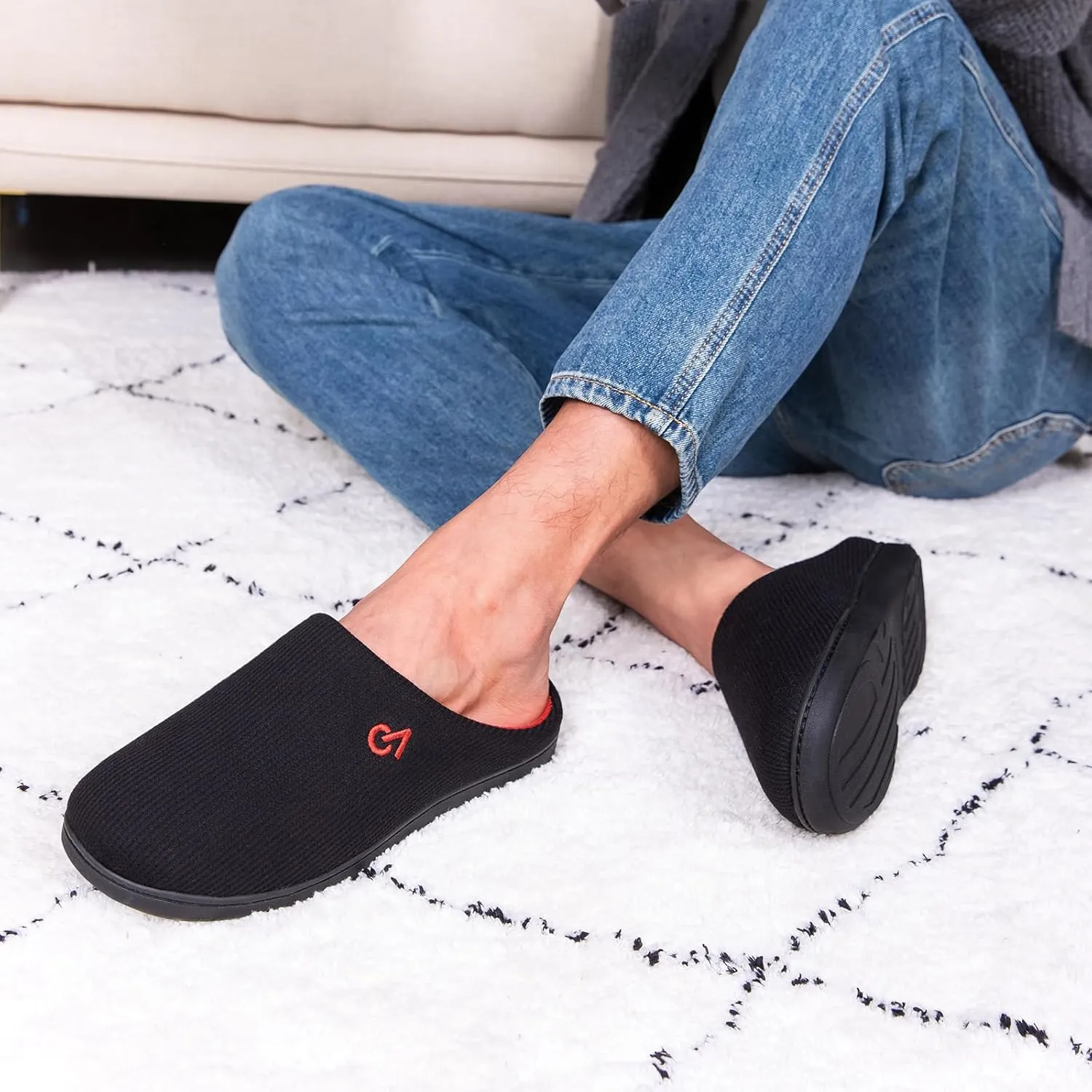 VeraCosy Men's Two-Tone Memory Foam House Slippers Indoor Outdoor Durable Rubber Sole