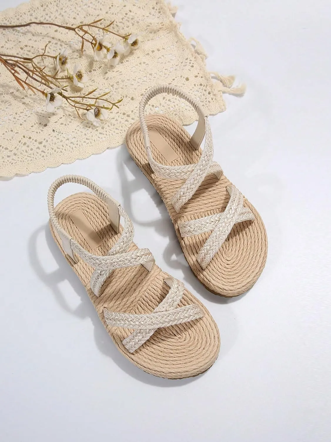 Verdusa Women's Casual Cross Woven Sandals Vacation Summer Beach Flat Sandals Shoes