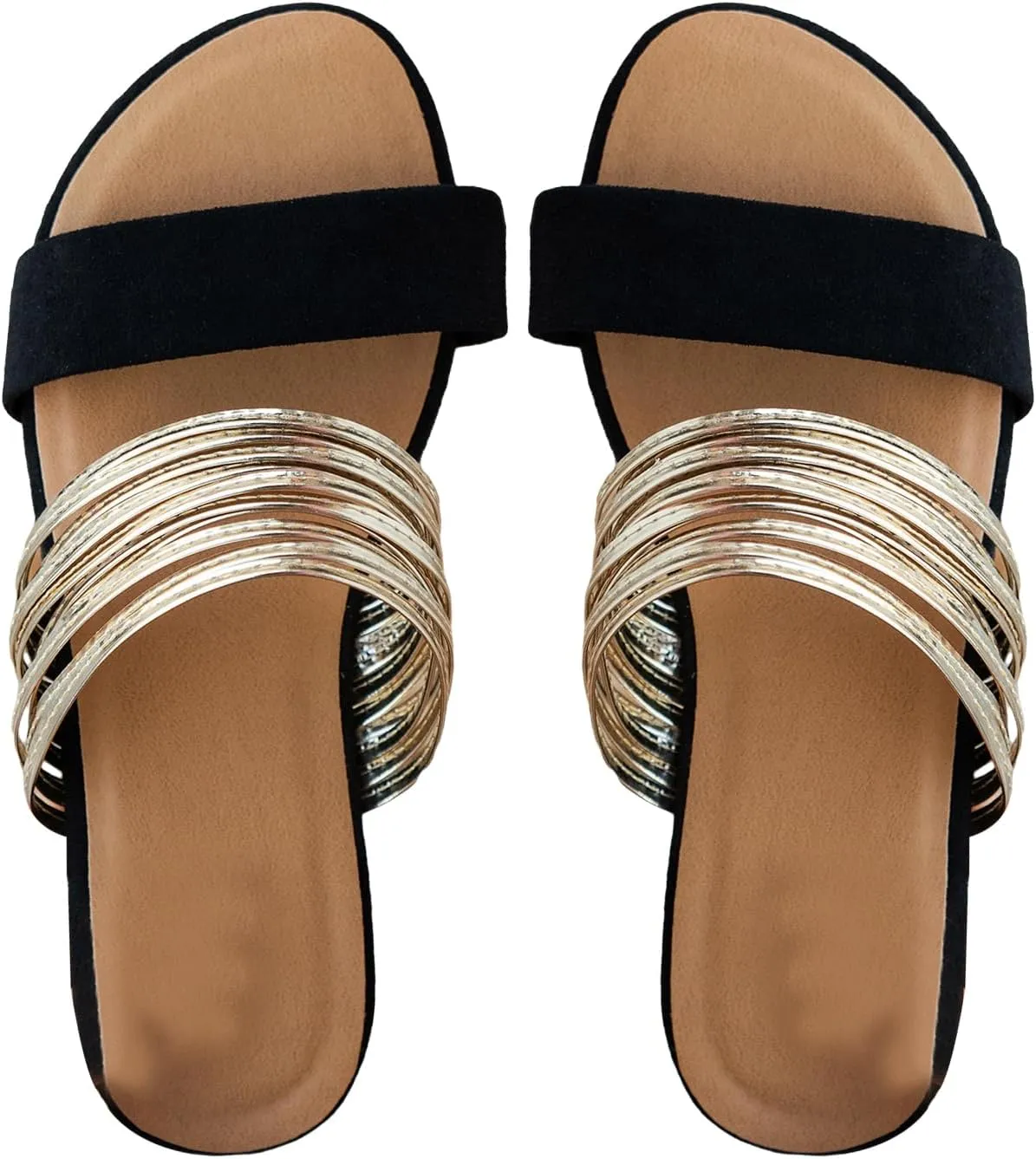 Verdusa Women's Metallic Strappy Flat Sandals Summer Slide Sandals Casual Shoes