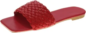 Vertundy Slides For Women Sandals Braided Strap Open Square Toe Flat Slippers Slip On Single Casual Shoes Summer