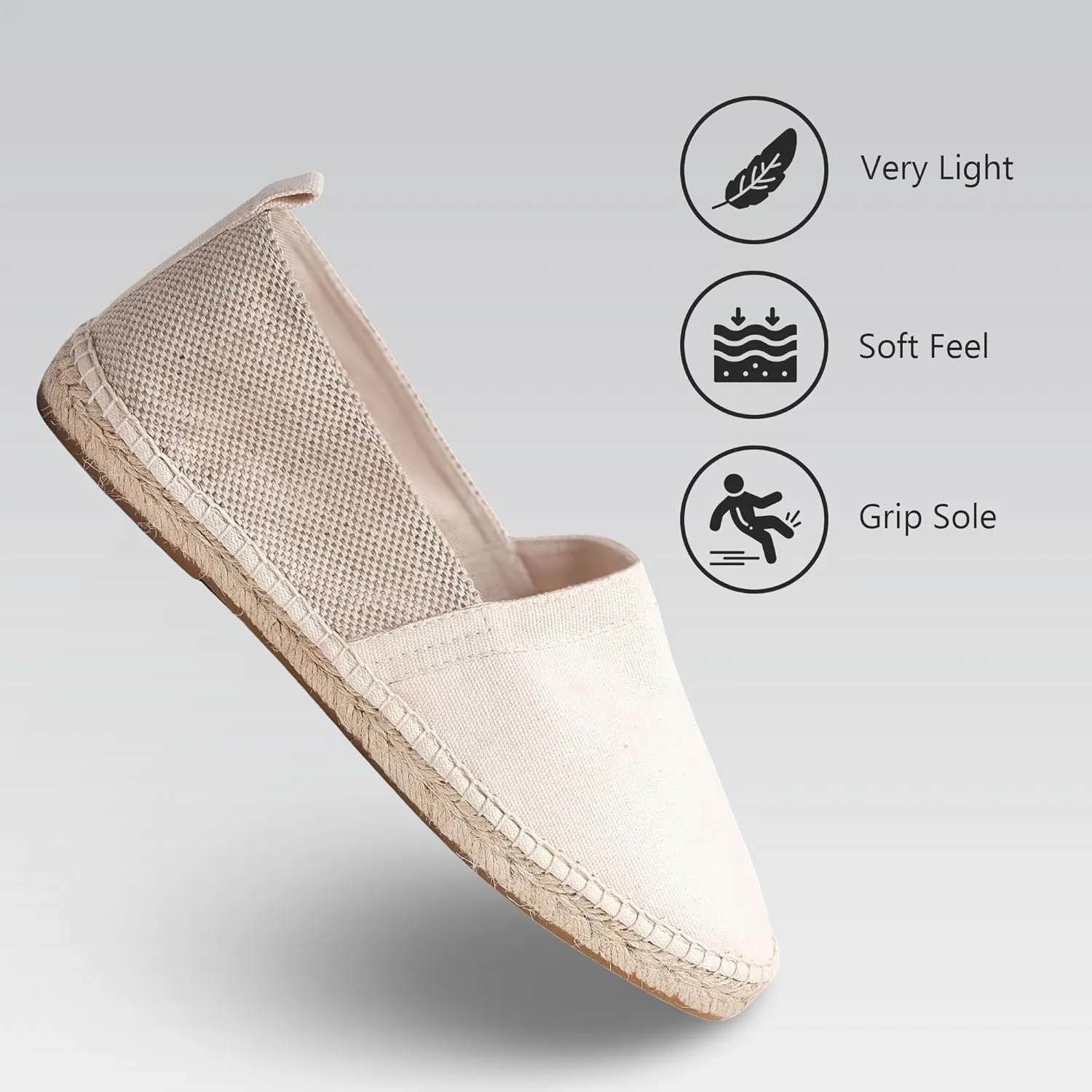 VOLIRIN & KAMMV Closed Toe Comfortable Canvas Slip on Flat Espadrilles for Men