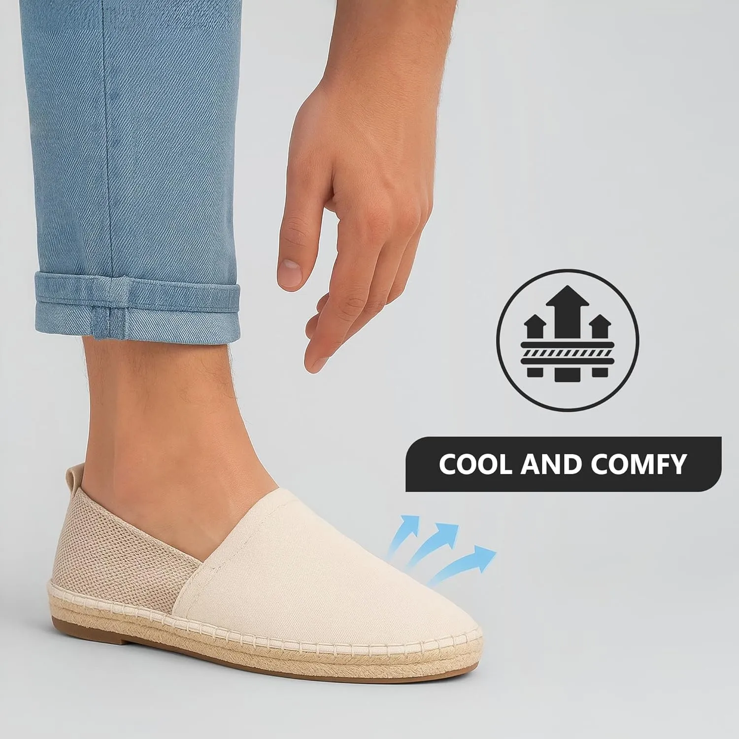 VOLIRIN & KAMMV Closed Toe Comfortable Canvas Slip on Flat Espadrilles for Men