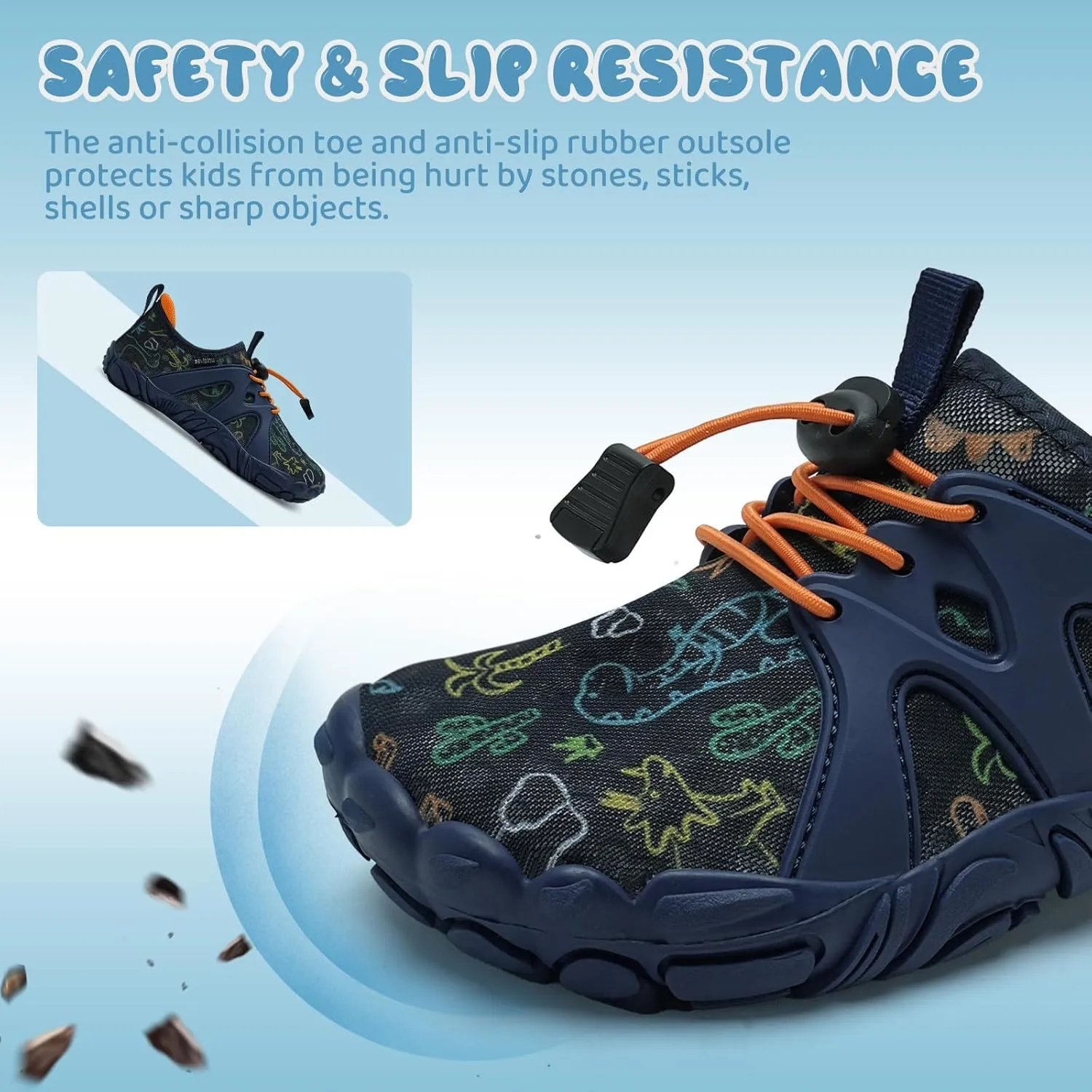 WateLves Toddler/Little/Big/Kid Water Shoes Wide Barefoot Aqua Athletic Sneakers Girls Boys Hiking Beach Swim Fast Dry Shoes Built-in Heel Grips