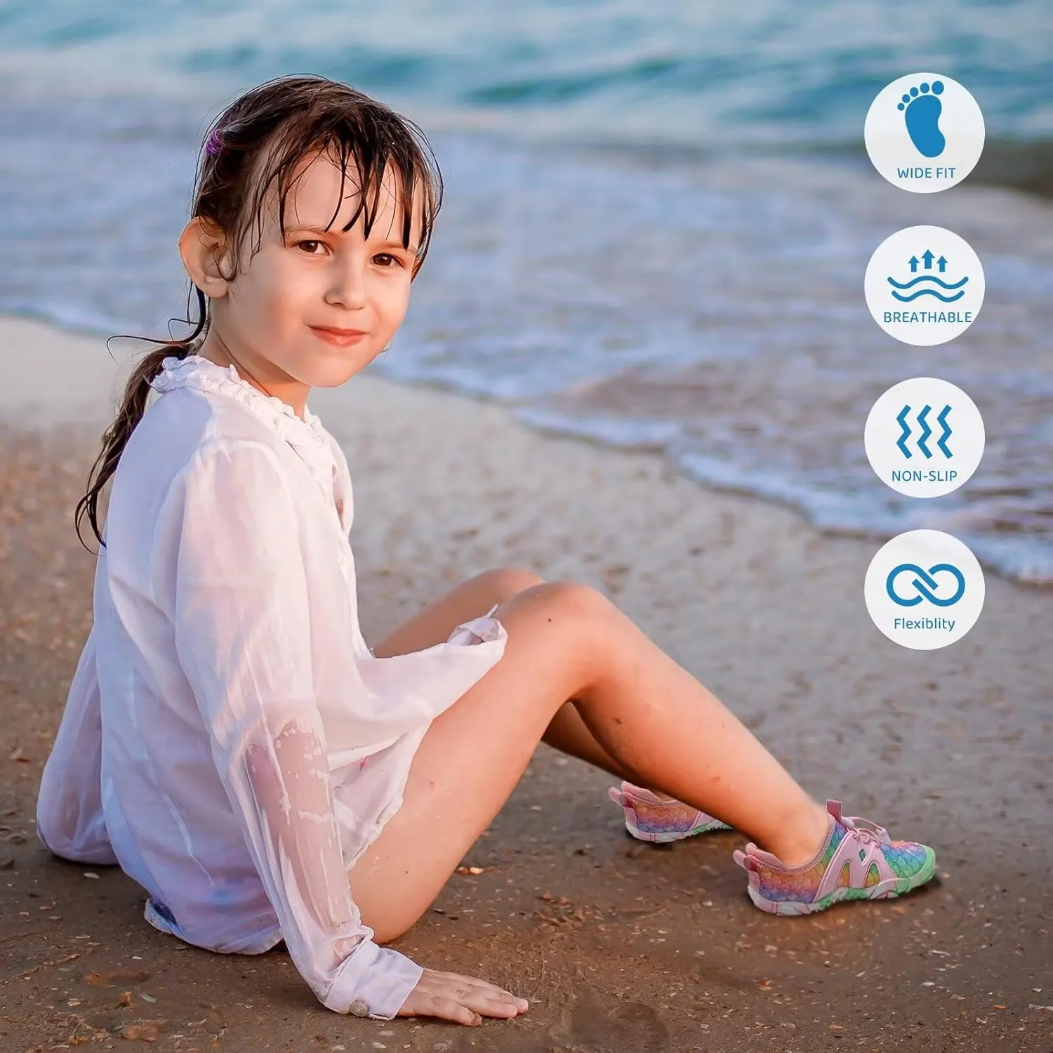 WateLves Toddler/Little/Big/Kid Water Shoes Wide Barefoot Aqua Athletic Sneakers Girls Boys Hiking Beach Swim Fast Dry Shoes Built-in Heel Grips