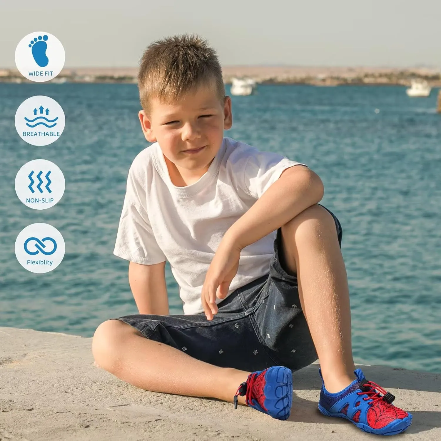 WateLves Toddler/Little/Big/Kid Water Shoes Wide Barefoot Aqua Athletic Sneakers Girls Boys Hiking Beach Swim Fast Dry Shoes Built-in Heel Grips