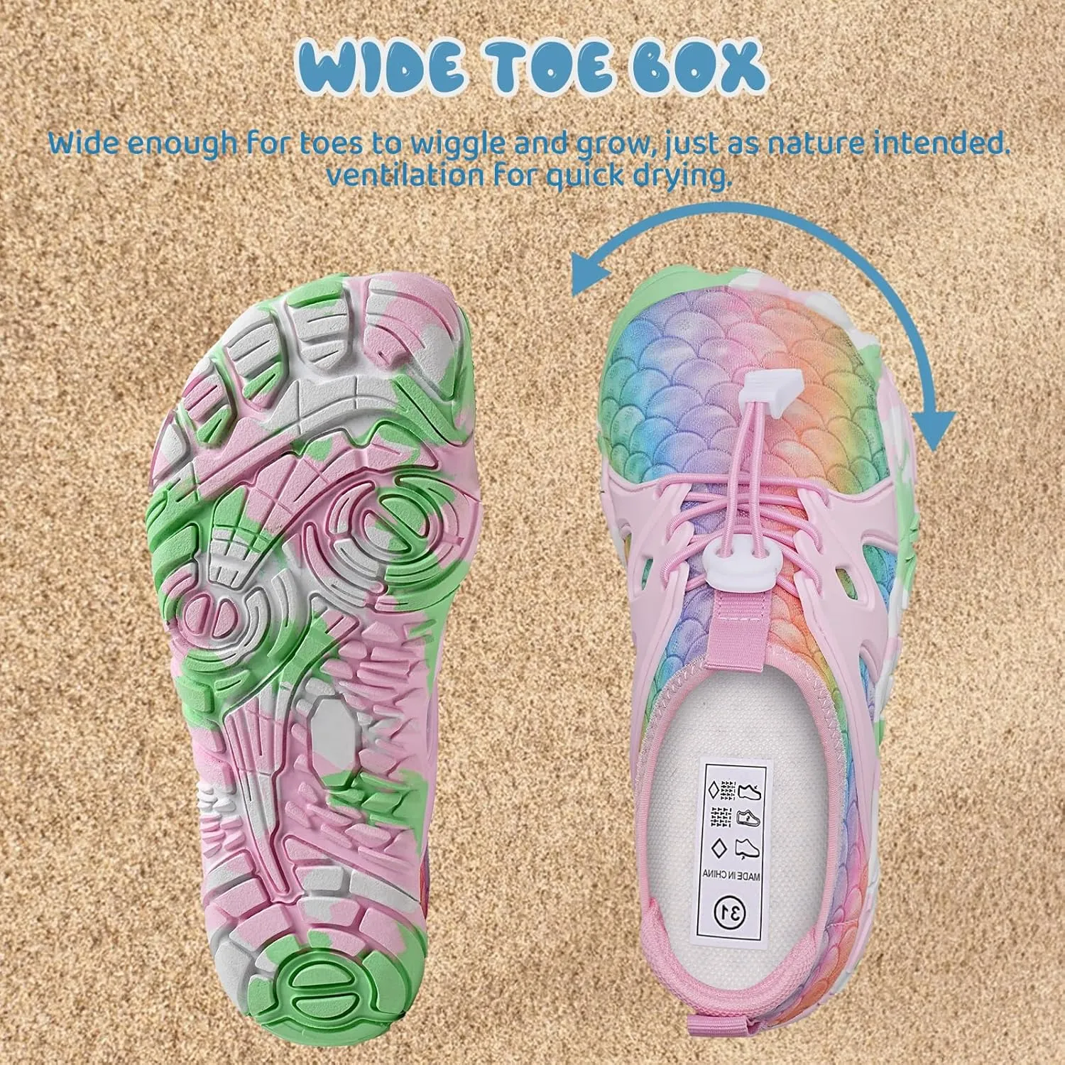 WateLves Toddler/Little/Big/Kid Water Shoes Wide Barefoot Aqua Athletic Sneakers Girls Boys Hiking Beach Swim Fast Dry Shoes Built-in Heel Grips
