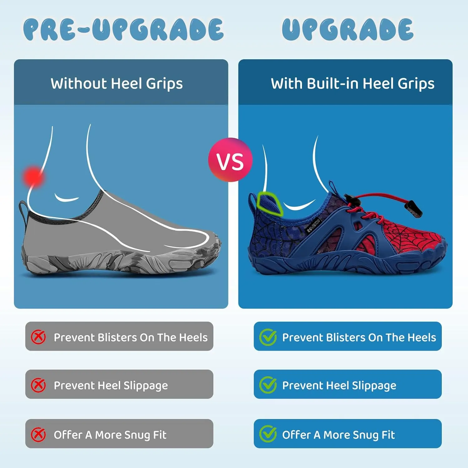 WateLves Toddler/Little/Big/Kid Water Shoes Wide Barefoot Aqua Athletic Sneakers Girls Boys Hiking Beach Swim Fast Dry Shoes Built-in Heel Grips