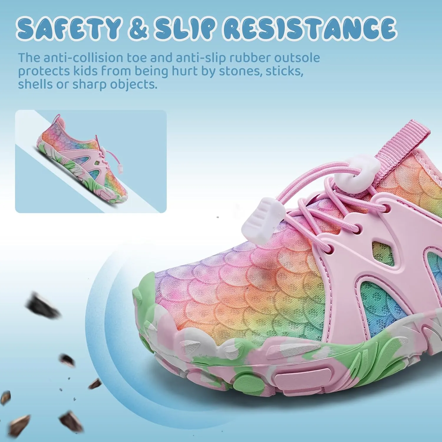 WateLves Toddler/Little/Big/Kid Water Shoes Wide Barefoot Aqua Athletic Sneakers Girls Boys Hiking Beach Swim Fast Dry Shoes Built-in Heel Grips